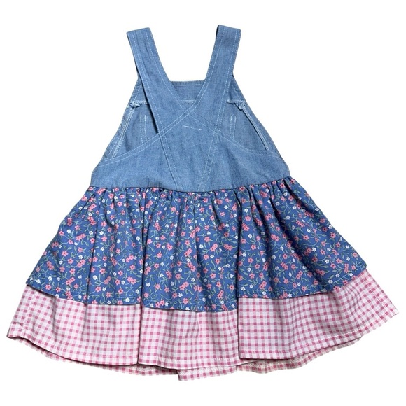 Vintage Floral Pink & Blue Girls Tiered Overall Dress Size 24mo - Picture 7 of 7